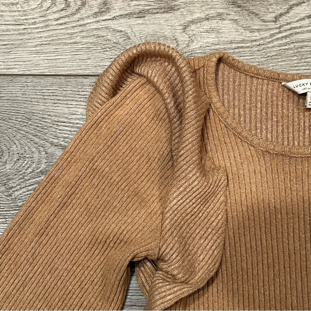 Lucky Brand Brown Ribbed Knit Ruffle Top | Size XS - Picture 8 of 10
